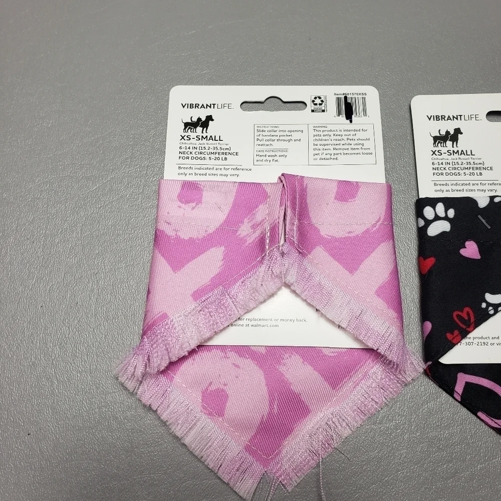 New vibrant life dog hearts bandana bundle of 2 size XS/S 5-20 lbs